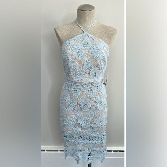 Aqua NWT Lace Halter Dress in Ice Blue Size S - Picture 1 of 6